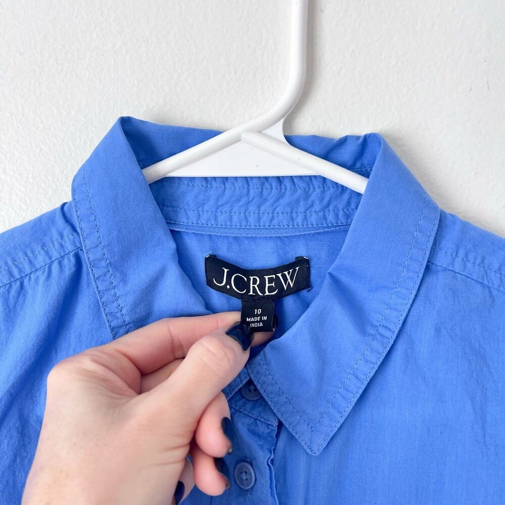 J.Crew Classic-Fit Lightweight Cotton Poplin Ruffle-Sleeve Shirt Woman’s 10 Blue - Picture 4 of 6